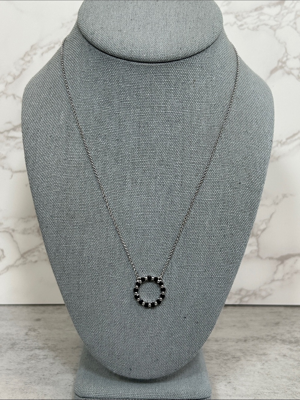 Bomb Party Silver Circle Pendant Necklace with Black Crystals